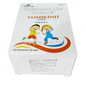 Vomikind Syrup Ondansetron 2mg per 5ml, Syrup 30ml, Mankind Pharma,Box information, Mfg date, Exp date