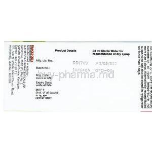 Acuclav DS Syrup, Amoxycillin 400 mg/5 mL / Clavulanic Acid 57 mg/5 mL, Macleods Pharmaceuticals, box back view