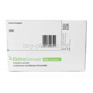 Eklira Genuair Inhalation powder, Aclidinium 322mcg, Inhalation powder 60MD, AstraZeneca, Box back view information