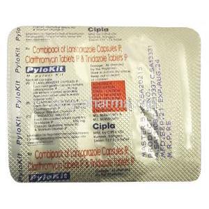 Pylokit, Tinidazole 500 mg + Clarithromycin 250 mg + Lansoprazole 30 mg, Capsule and Tablet, Cipla, Blisterpack information