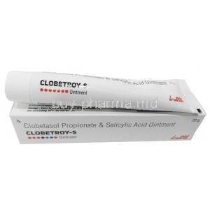 Clobetroy S Cream, Clobetasol 0.05% w/w/ Salicylic Acid 3% w/w, Cream 20g, Troikaa Pharmaceuticals Ltd, Box,Tube