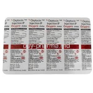 Oxypro Injection, Oxytocin 5 IU, 5 x 1mL Injection ampoule, Themis Pharmaceuticals,Ampoule package information