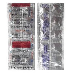 Tigatel, Telmisartan 20mg, Sun Pharmaceutical Industries, Sheet front and back view