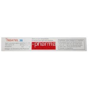 Tigatel, Telmisartan 20mg, Sun Pharmaceutical Industries, Box information, Caution