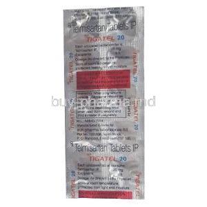 Tigatel, Telmisartan 20mg, Sun Pharmaceutical Industries, Sheet information, Ingredients