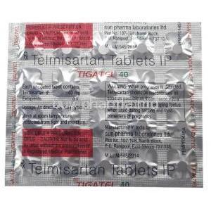 Tigatel, Telmisartan 40mg, Sun Pharmaceutical Industries, Sheet information, Ingredients