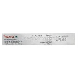 Tigatel, Telmisartan 40mg, Sun Pharmaceutical Industries, Box information, Mfg date, Exp date