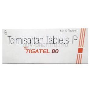 Tigatel, Telmisartan 80mg, Sun Pharmaceutical Industries, Box front view