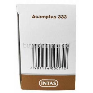 Acamptas, Acamprosate 333 mg, Intas Pharmaceuticals Ltd, Box side view