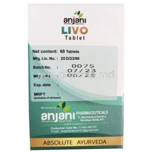 anjani Livo, 60tablets, anjani Pharmaceuticals, Box information, Mfg date, Exp date