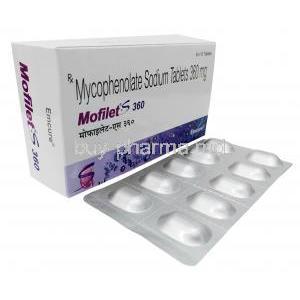 Mofilet-S, Mycophenolate mofetil 360 mg, Emcure Pharma, Box, Blisterpack