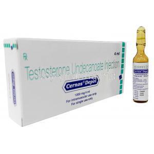 Cernos Depot Injection, Testosterone 250mg/mL, Injection ampoule 4mL, Sun Pharma, Box, Ampoule