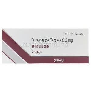 Veltride, Dutasteride 0.5mg, Intas Pharmaceuticals Ltd, Box front view