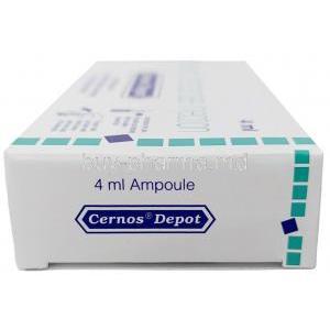 Cernos Depot Injection, Testosterone 250mg per mL, Injection ampoule 4mL, Sun Pharma, Box side view-2