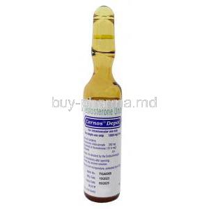 Cernos Depot Injection, Testosterone 250mg per mL, Injection ampoule 4mL, Sun Pharma, Ampoule front view