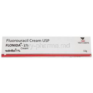 Flonida Cream, Fluorouracil 1%, Cream 10g, Menarini India, Box front view
