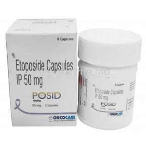 Posid, Etoposide 50mg, 8capsules, Cadila Pharmaceuticals, Box, Bottle