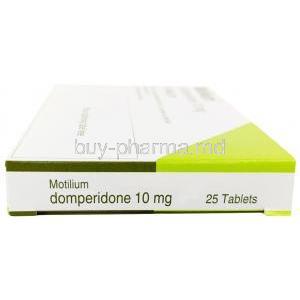 Motilium, Domperidone 10mg, 25tablets Janssen Pharmaceutica, Box side view