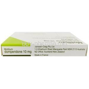 Motilium, Domperidone 10mg, 25tablets Janssen Pharmaceutica, Box top view