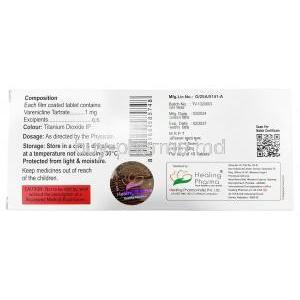 Varenismart 1, Varenicline 1mg, Healing Pharma , Box information