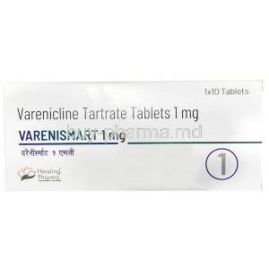 Varenismart 1, Varenicline 1mg, Healing Pharma , Box front view