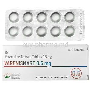 Varenismart 0.5, Varenicline 0.5mg, Healing Pharma , Box, Blisterpack