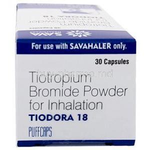 Tiodora Pufcaps, Tiotropium Bromide 18 mcg, 30 Pufcaps, Sava medica, Box top view