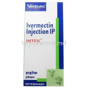 Hitek Injection, Ivermectin 10mg, Injection for pet 10mL, Vibac Animal Health, Box front view