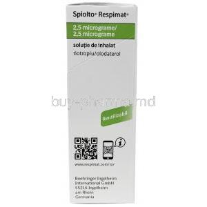 Spiolto Respimat Inhaler,Tiotropium 2.5mcg/ Olodaterol 2.5mcg, 60MD Inhaler, Boehringer Ingelheim, Box information, Manufacturer