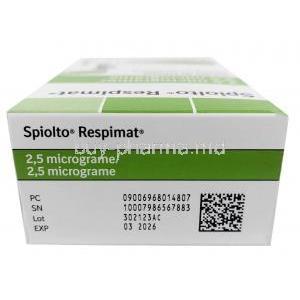 Spiolto Respimat Inhaler,Tiotropium 2.5mcg/ Olodaterol 2.5mcg, 60MD Inhaler, Boehringer Ingelheim, Box top view