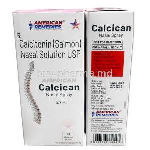 Calcican Nasal Spray, Calcitonin 200 IU/dose, 3.7mL (30MD), American Remedies, Box front view, Box information