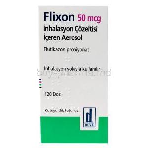 Flixon Inhaler, Fluticasone 50mcg, Inhaler 120MD, Deva,Box back view