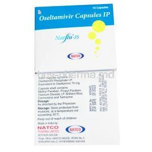 Natflu, Oseltamivir Phosphate 75mg 10 caps, Box front and back presentation with information