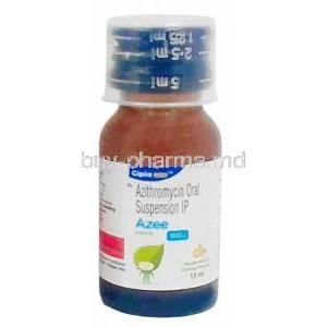 Azee Liquid, Azithromycin 100 mg per 5 mL, Oral Suspension 15mL, Cipla, Bottle front view