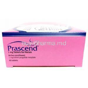 Prascend, Pergolide Mesylate 1 mg, 60tablets, Boehringer Ingelheim, Box side view