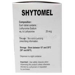 Shytomel, Liothyronine 25mcg, 100tablets(bottle), Kachhela Medex, Box information