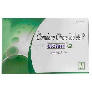 Clofert 25, Clomiphene 25mg, Maneesh Pharmaceuticals, Box front view