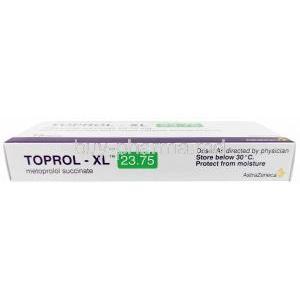 Toprol XL, Metoprolol 23.75 mg, 15tablets, Astra Zeneca, Box bottom view