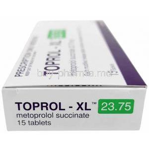 Toprol XL, Metoprolol 23.75 mg, 15tablets, Astra Zeneca, Box side view