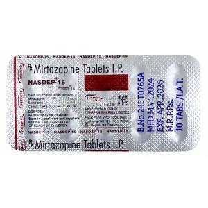 Nasdep, Mirtazapine 15mg, Consern Pharma, Blisterpack information