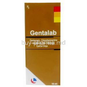 Gentalab Eye/Ear drops, Gentamicin 0.3% wv, Eye/ Ear Drops 10mL, Laborate Pharmaceuticals India, Box front view