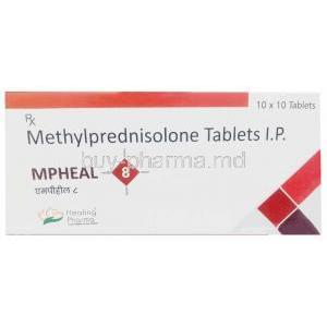 Mpheal, Methylprednisolone 8 mg,Healing Pharma India Pvt Ltd, Box front view 　