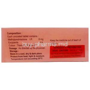 Mpheal, Methylprednisolone 8 mg,Healing Pharma India Pvt Ltd, Box information, Composition