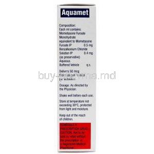 Aquamet Nassal Spray, Mometasone 50mcg, Nasal Spray 120MD, Sun Pharma, Box  information,  Dosage, Storage