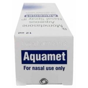 Aquamet Nassal Spray, Mometasone 50mcg, Nasal Spray 120MD, Sun Pharma, Box top view