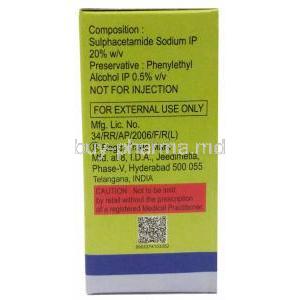 Locula Eye Drops, Sulphacetamide 20%, Eye Drops 10mL, East India Pharmaceutical Works Ltd, Box information, Composition, Caution