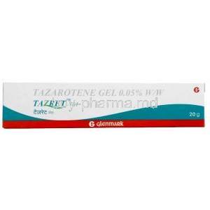 Tazret Gel, Tazarotene 0.05%, Gel 20g, Glenmark Pharmaceuticals, Box front view