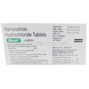 Ibset, Ramosetron 5mcg, Zydus Cadila, Box information, Mfg date, Exp date