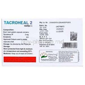 Tacroheal 2, Tacrolimus 2 mg, Healing Pharma India Pvt Ltd, Box information