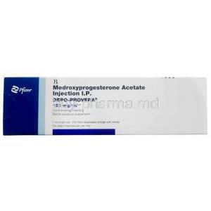 Depo-provera Injection 150 mg/mL, Vial 1mL, Pfizer, Box front view